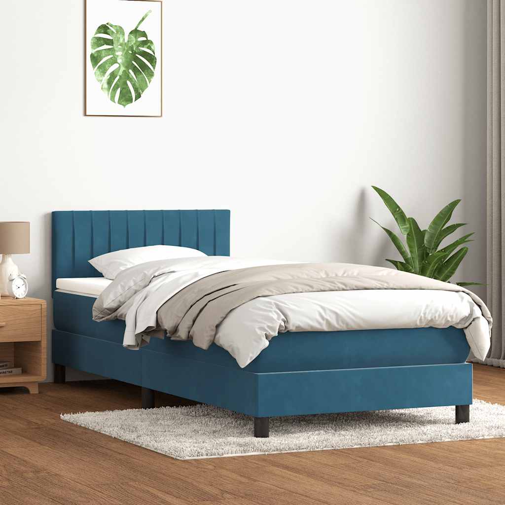 kontinentalseng med madras mørkeblå 80x210 cm fløjl