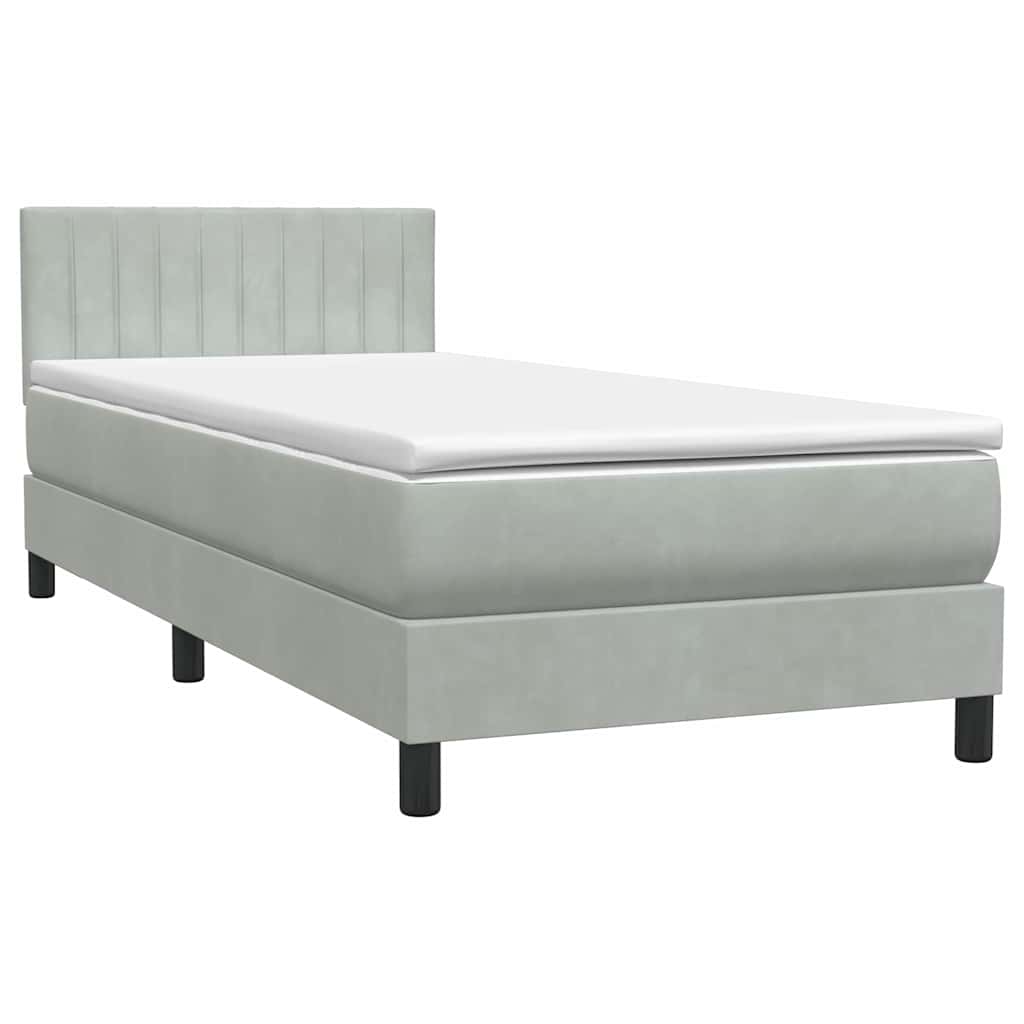 kontinentalseng med madras lysegrå 90x210 cm fløjl