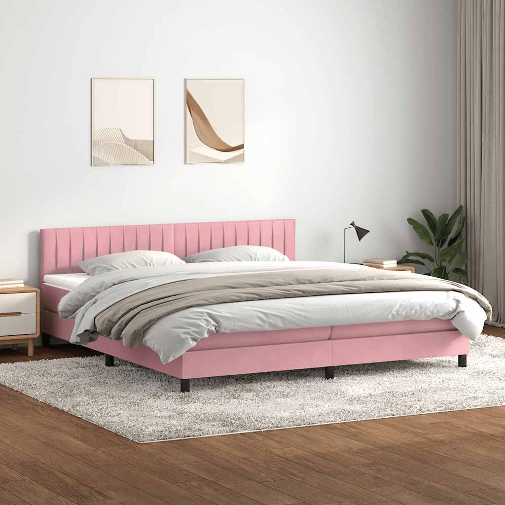 kontinentalseng med madras 180x210 cm fløjl lyserød