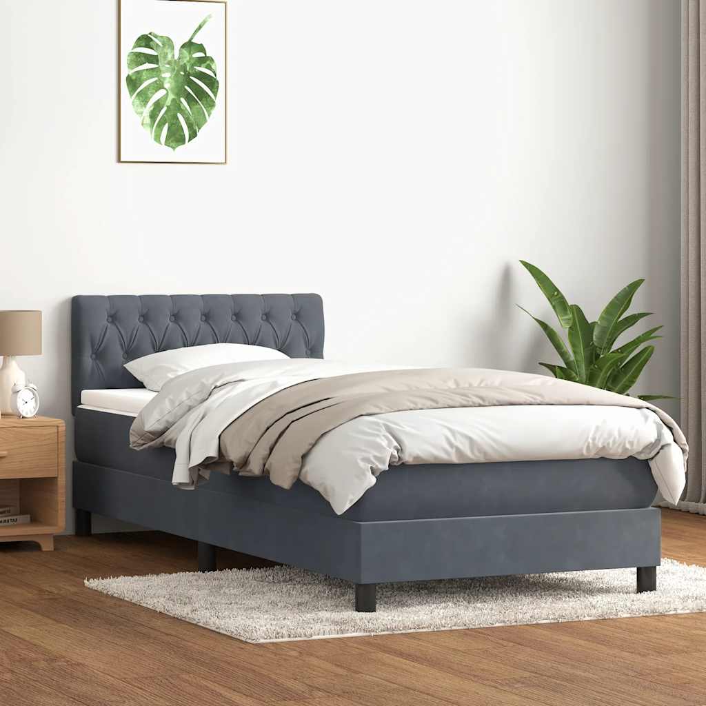 kontinentalseng med madras mørkegrå 90x220 cm fløjl