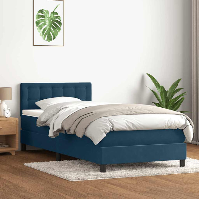 kontinentalseng med madras mørkeblå 80x210 cm fløjl