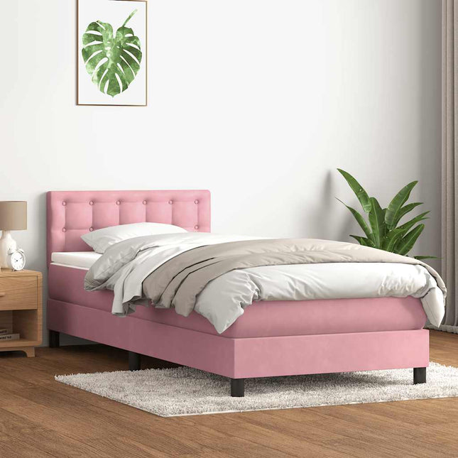 kontinentalseng med madras lyserød 90x220 cm fløjl