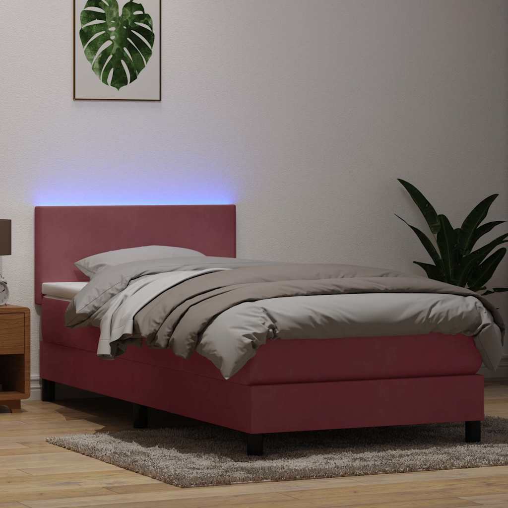 kontinentalseng med madras og LED-lys lyserød 90x210 cm fløjl