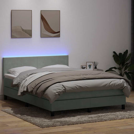 kontinentalseng med madras og LED-lys 160x210 cm fløjl lysegrå