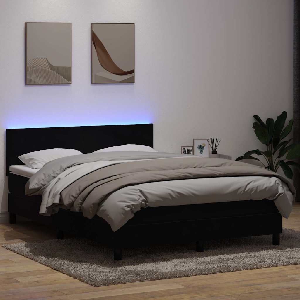 kontinentalseng med madras og LED-lys 160x210 cm fløjl sort