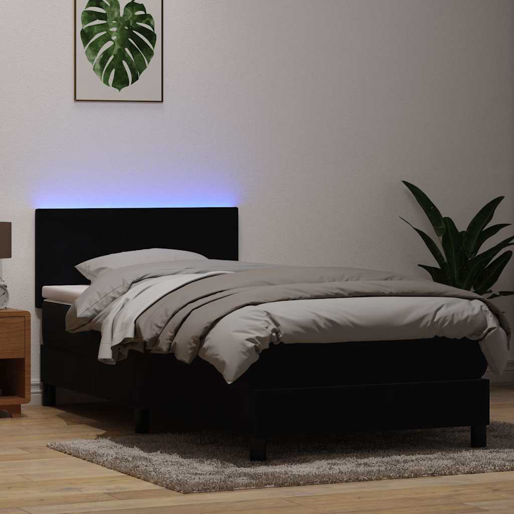 kontinentalseng med madras og LED-lys sort 80x220 cm fløjl