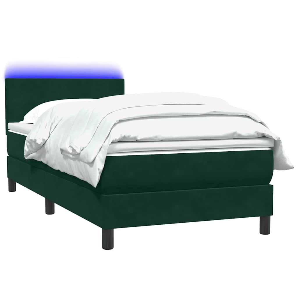 kontinentalseng med madras og LED-lys mørkegrøn 80x220 cm fløjl