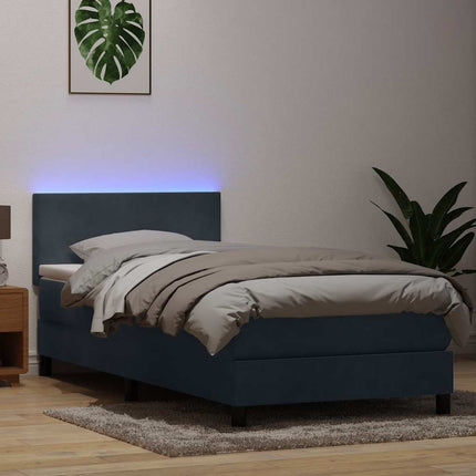 kontinentalseng med madras og LED-lys mørkegrå 90x220 cm fløjl