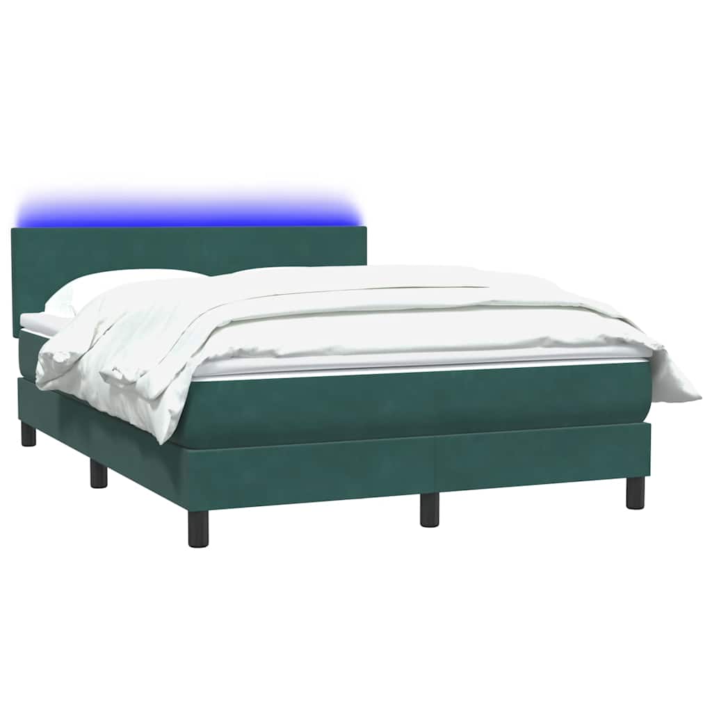 kontinentalseng med madras og LED-lys 160x220 cm fløjl mørkegrøn