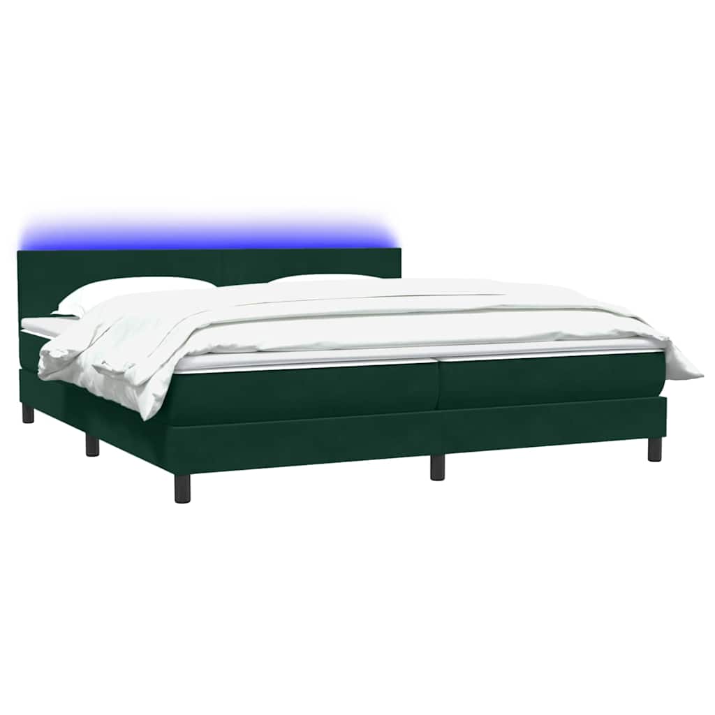 kontinentalseng med madras og LED-lys 180x220 cm fløjl mørkegrøn
