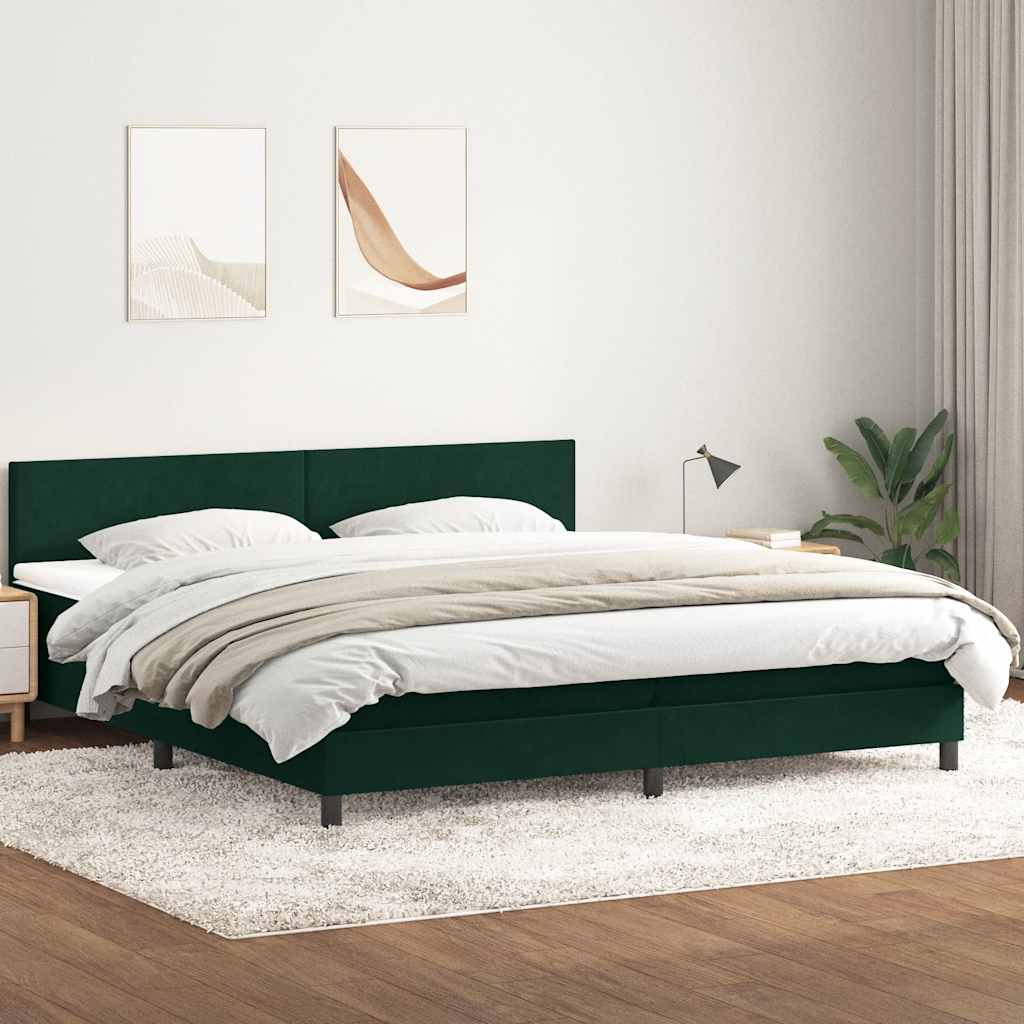kontinentalseng med madras og LED-lys 180x220 cm fløjl mørkegrøn