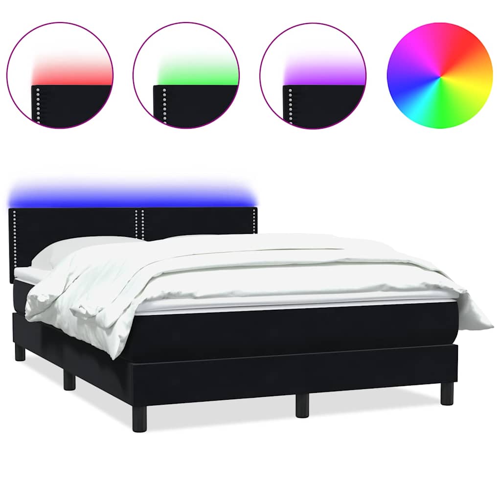 kontinentalseng med madras og LED-lys 160x210 cm fløjl sort