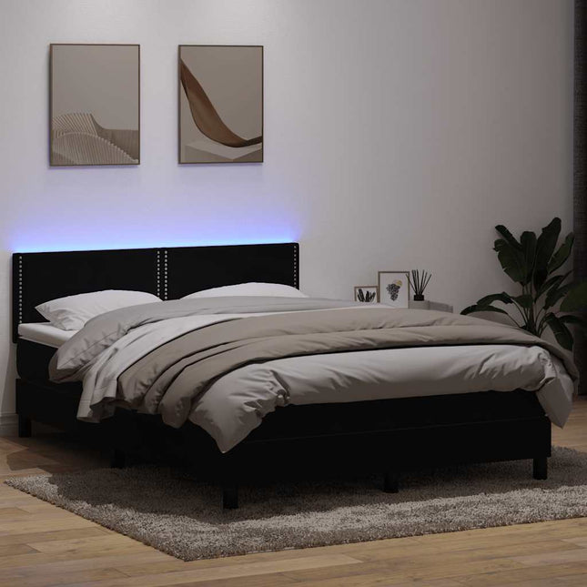 kontinentalseng med madras og LED-lys 160x210 cm fløjl sort