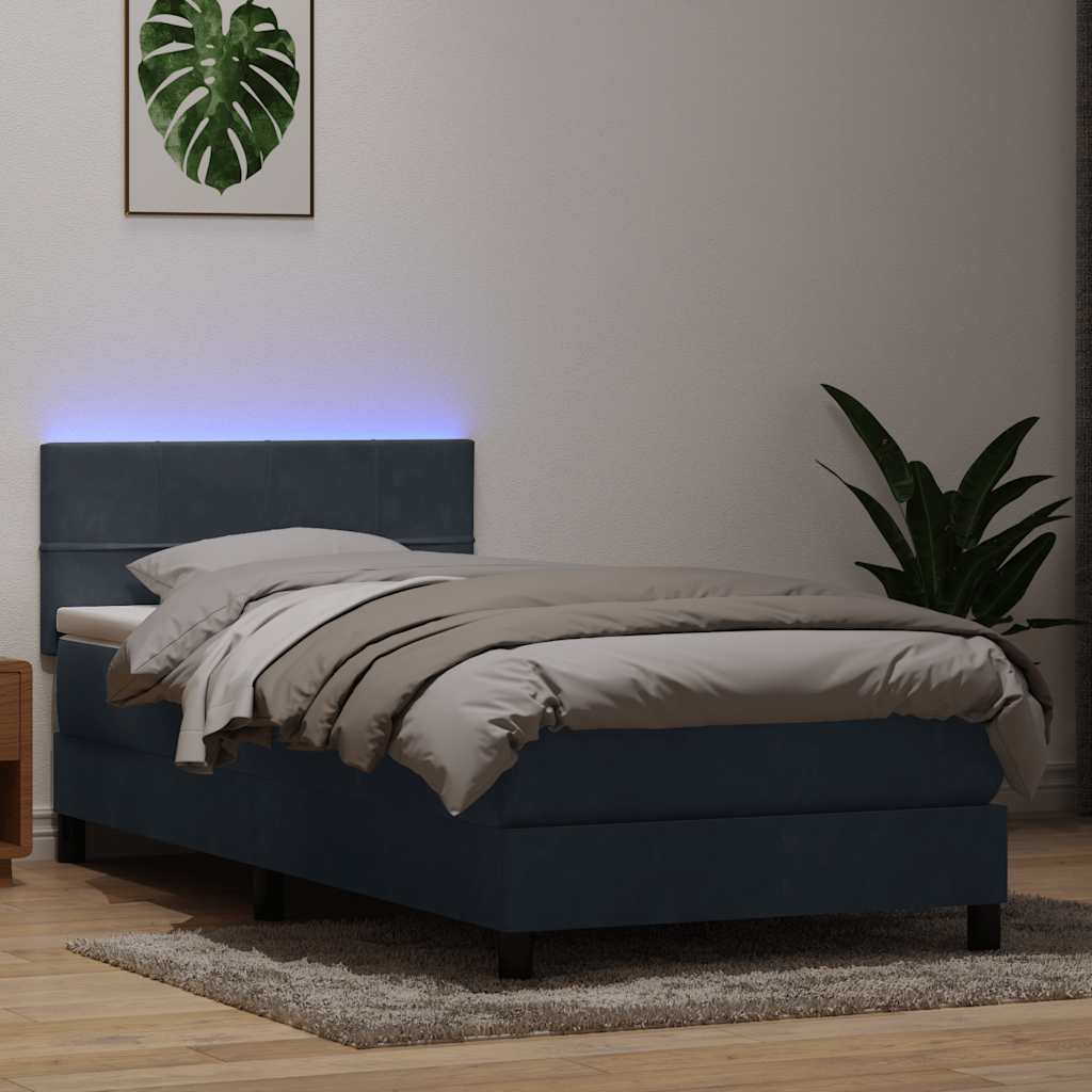kontinentalseng med madras og LED-lys mørkegrå 80x210 cm fløjl