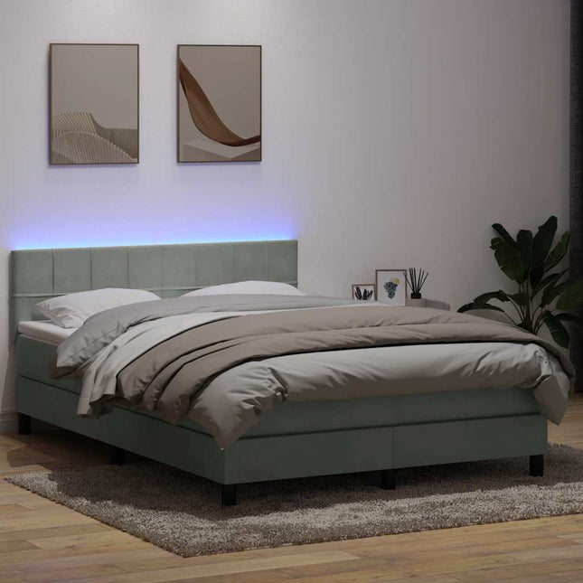 kontinentalseng med madras og LED-lys 160x210 cm fløjl lysegrå