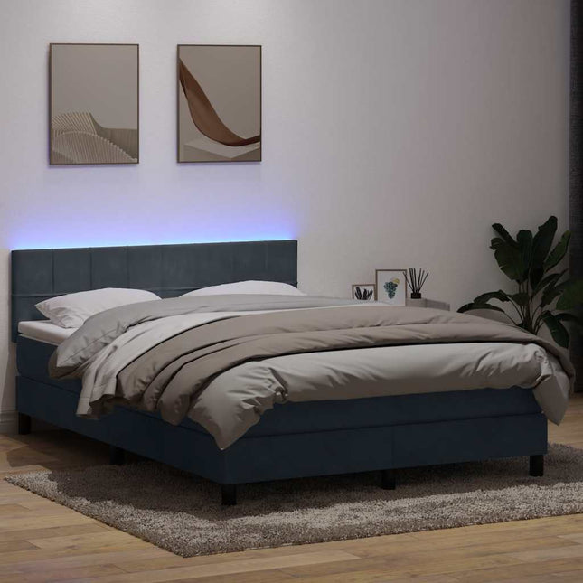 kontinentalseng med madras og LED-lys 160x210 cm fløjl mørkegrå