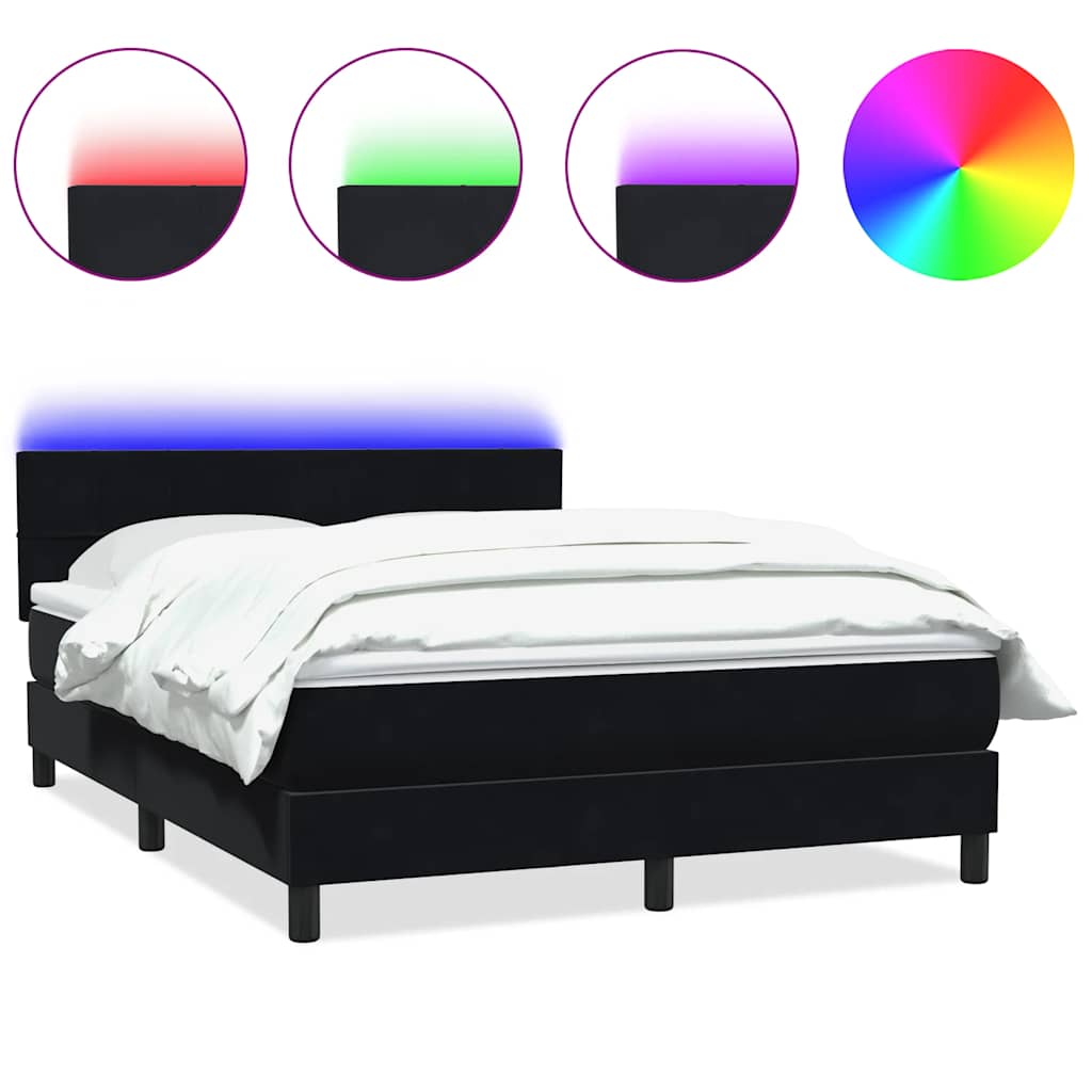 kontinentalseng med madras og LED-lys 160x210 cm fløjl sort