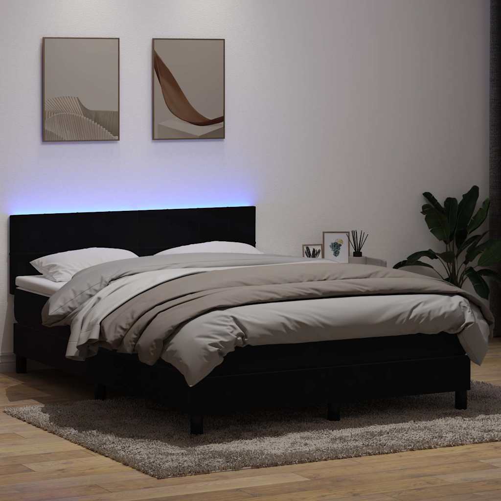 kontinentalseng med madras og LED-lys 160x210 cm fløjl sort