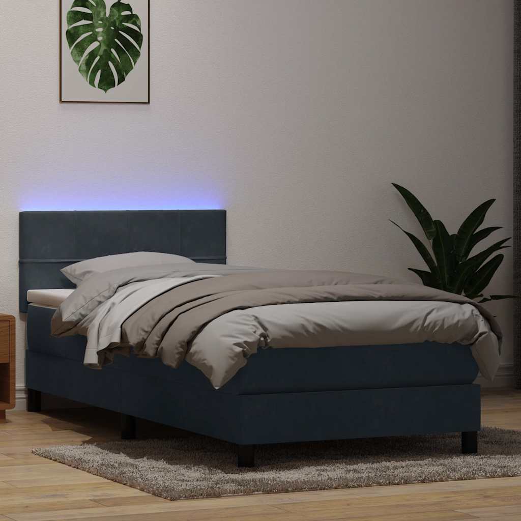 kontinentalseng med madras og LED-lys mørkegrå 80x220 cm fløjl