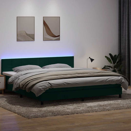 kontinentalseng med madras og LED-lys 180x220 cm fløjl mørkegrøn