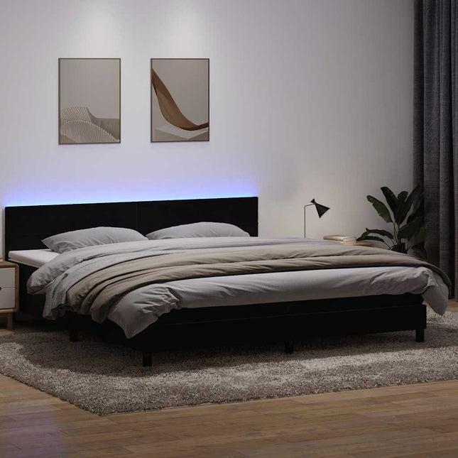 kontinentalseng med madras og LED-lys 200x220 cm fløjl sort