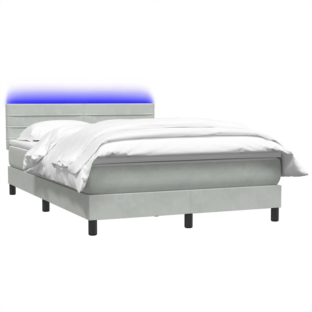 kontinentalseng med madras og LED-lys 160x210 cm fløjl lysegrå