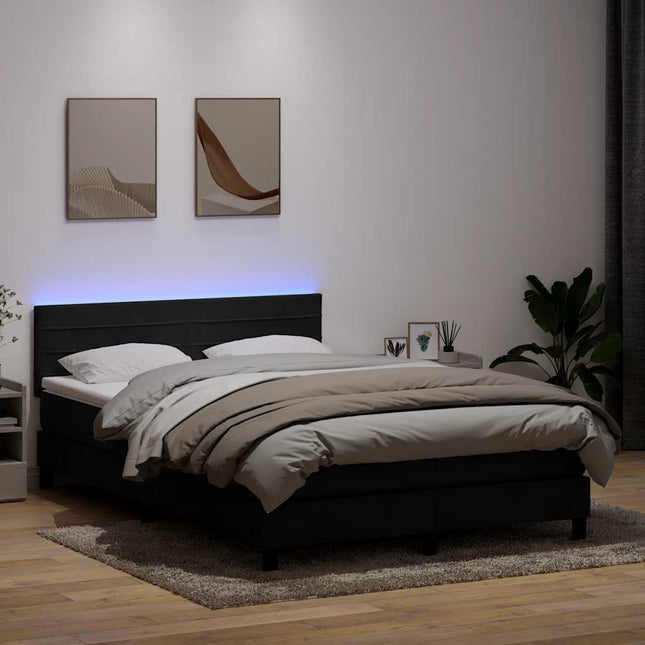 kontinentalseng med madras og LED-lys 160x210 cm fløjl sort