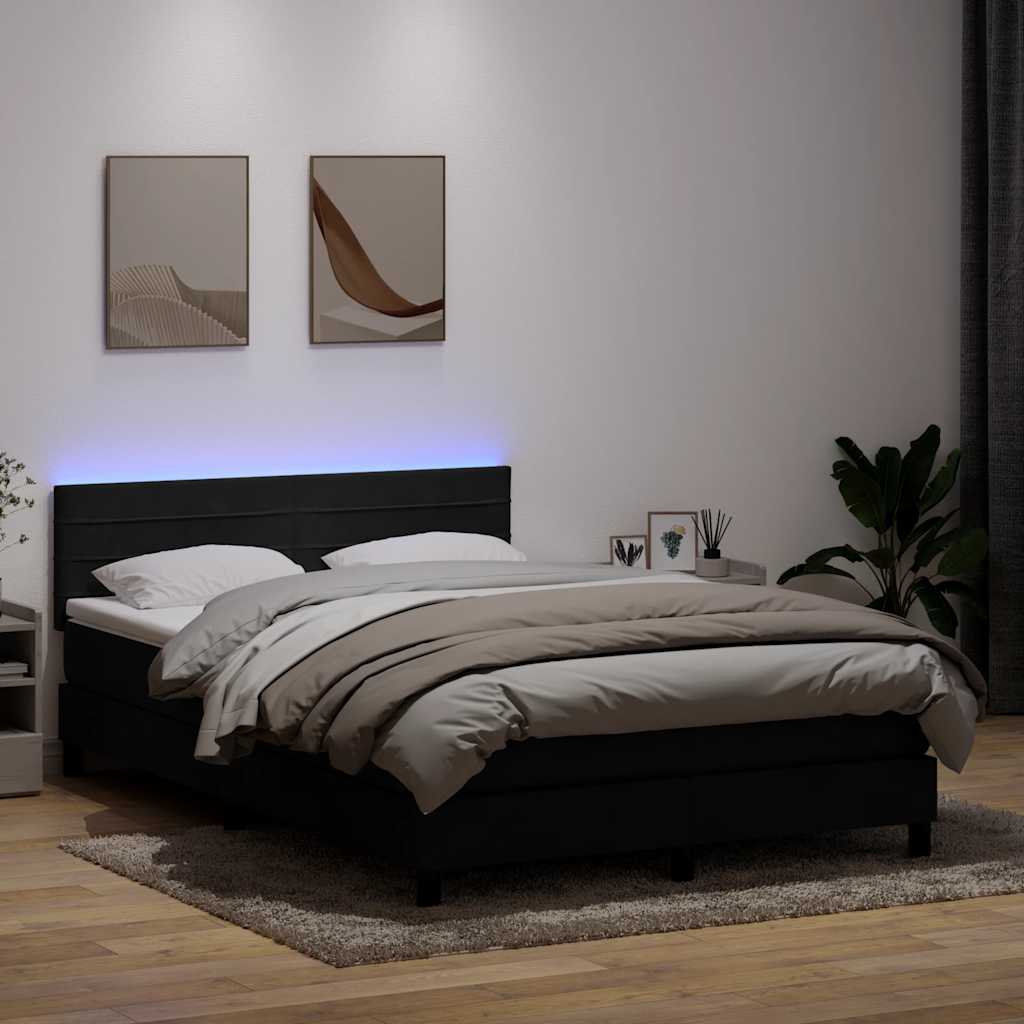 kontinentalseng med madras og LED-lys 160x210 cm fløjl sort