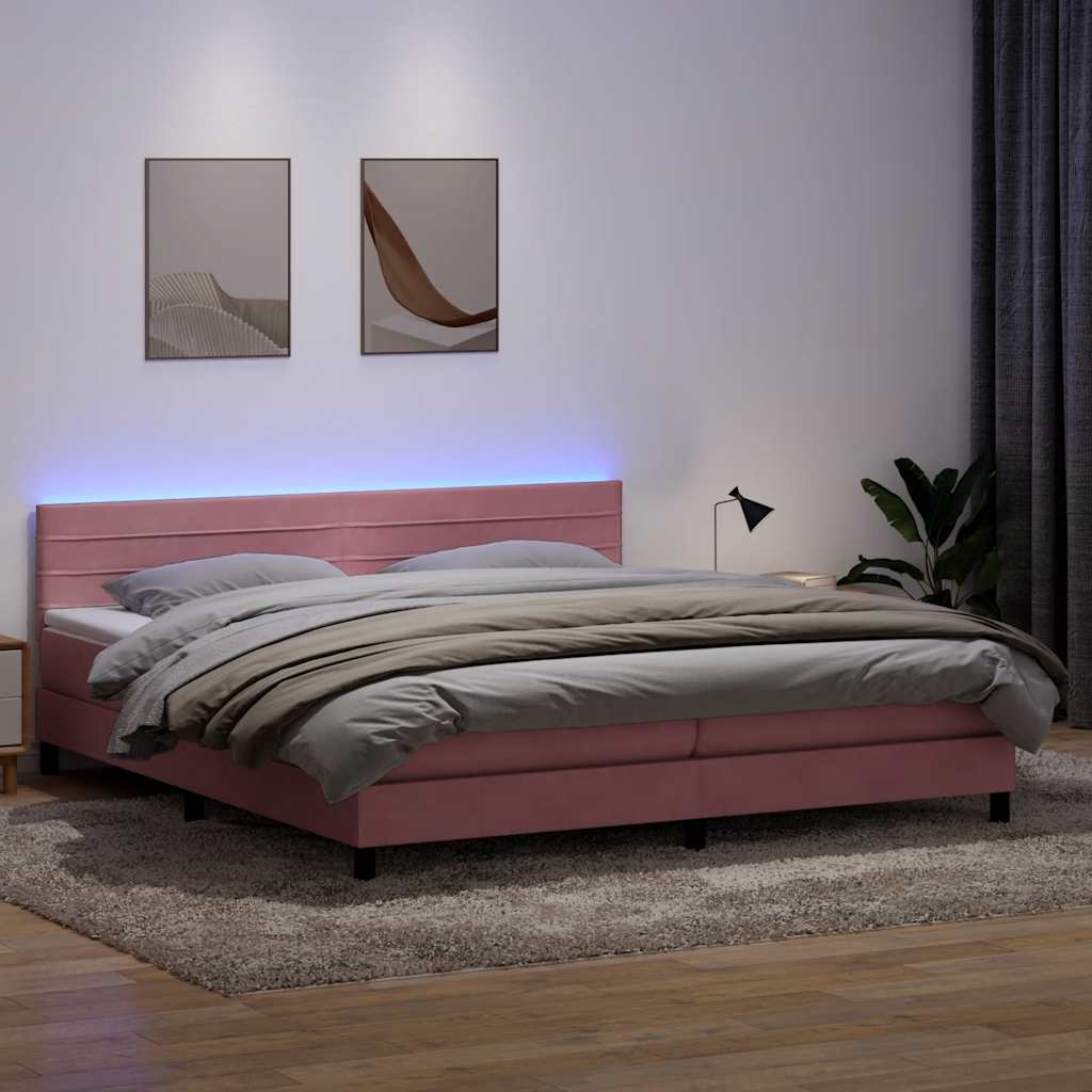 kontinentalseng med madras og LED-lys 180x210 cm fløjl lyserød