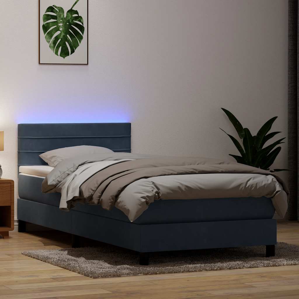 kontinentalseng med madras og LED-lys mørkegrå 80x220 cm fløjl