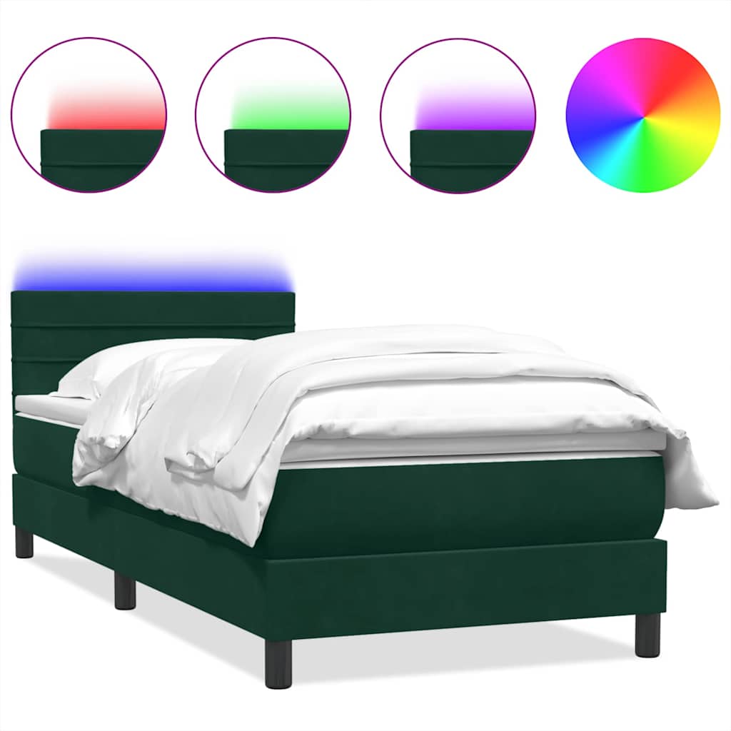 kontinentalseng med madras og LED-lys mørkegrøn 80x220 cm fløjl
