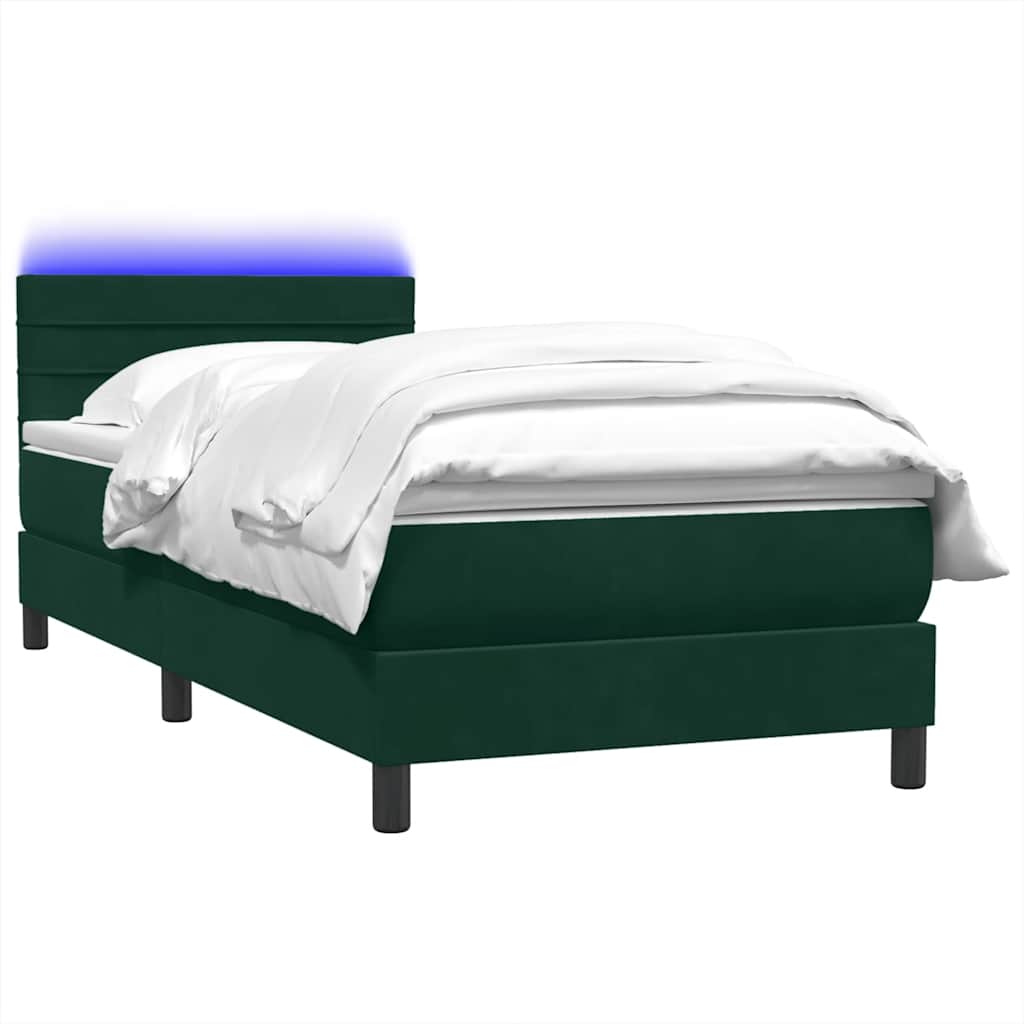 kontinentalseng med madras og LED-lys mørkegrøn 80x220 cm fløjl