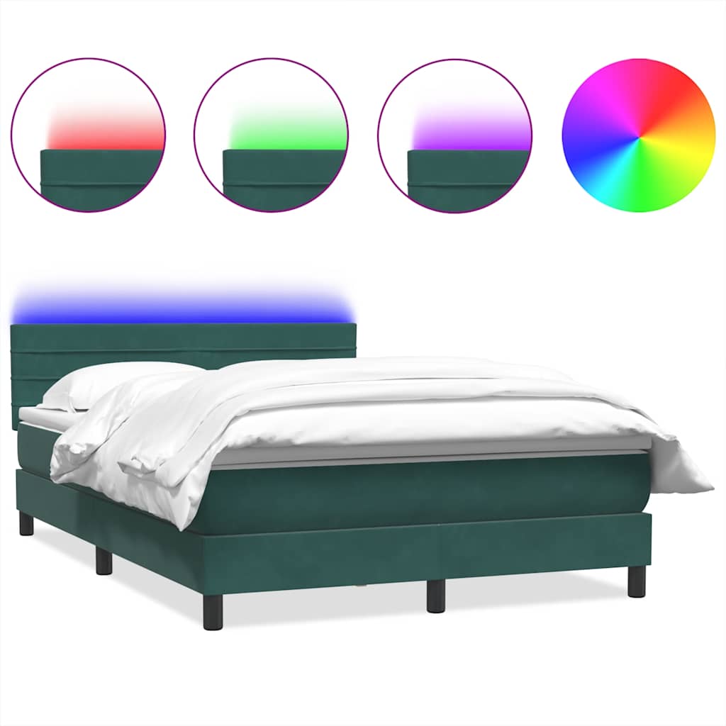 kontinentalseng med madras og LED-lys 160x220 cm fløjl mørkegrøn