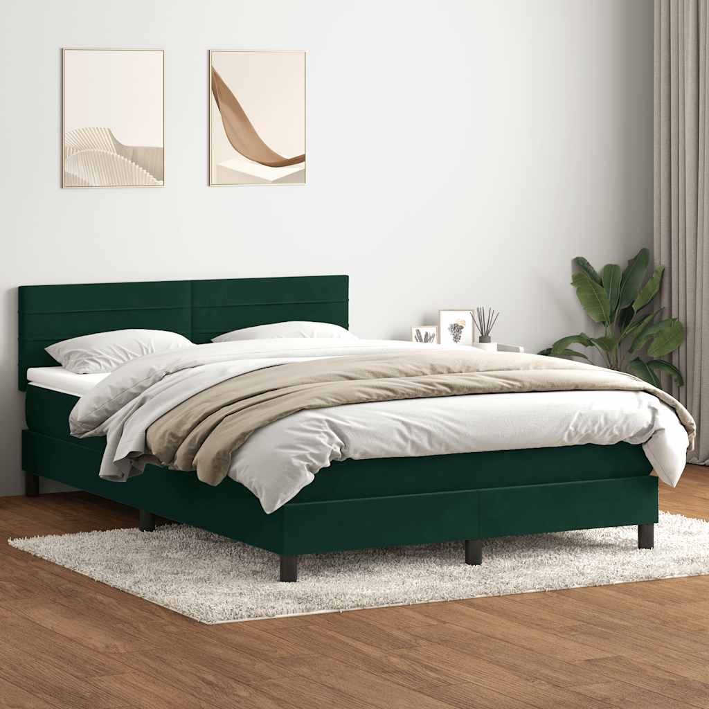 kontinentalseng med madras og LED-lys 160x220 cm fløjl mørkegrøn