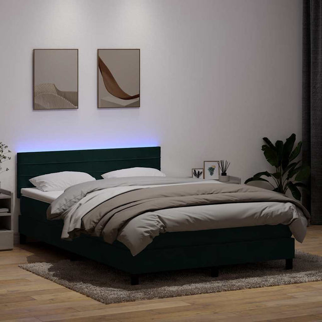 kontinentalseng med madras og LED-lys 160x220 cm fløjl mørkegrøn