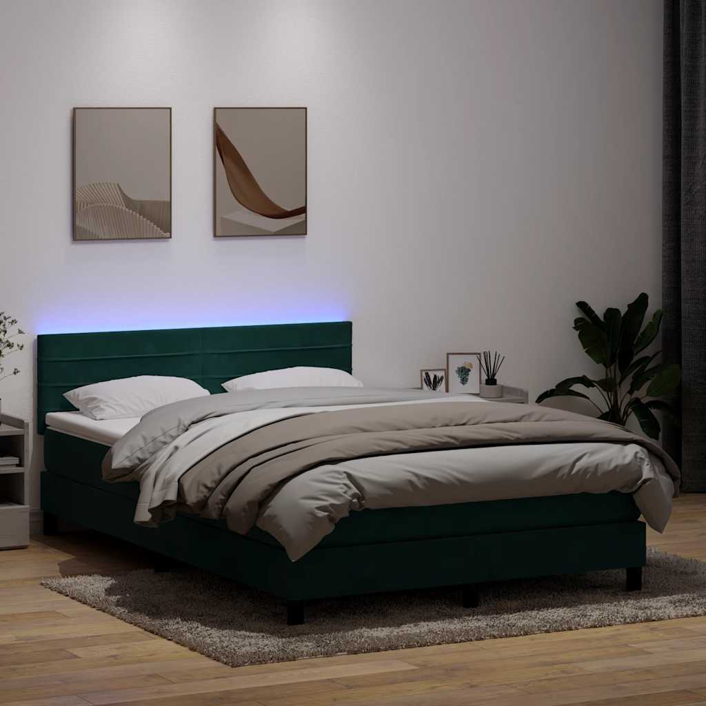 kontinentalseng med madras og LED-lys 160x220 cm fløjl mørkegrøn
