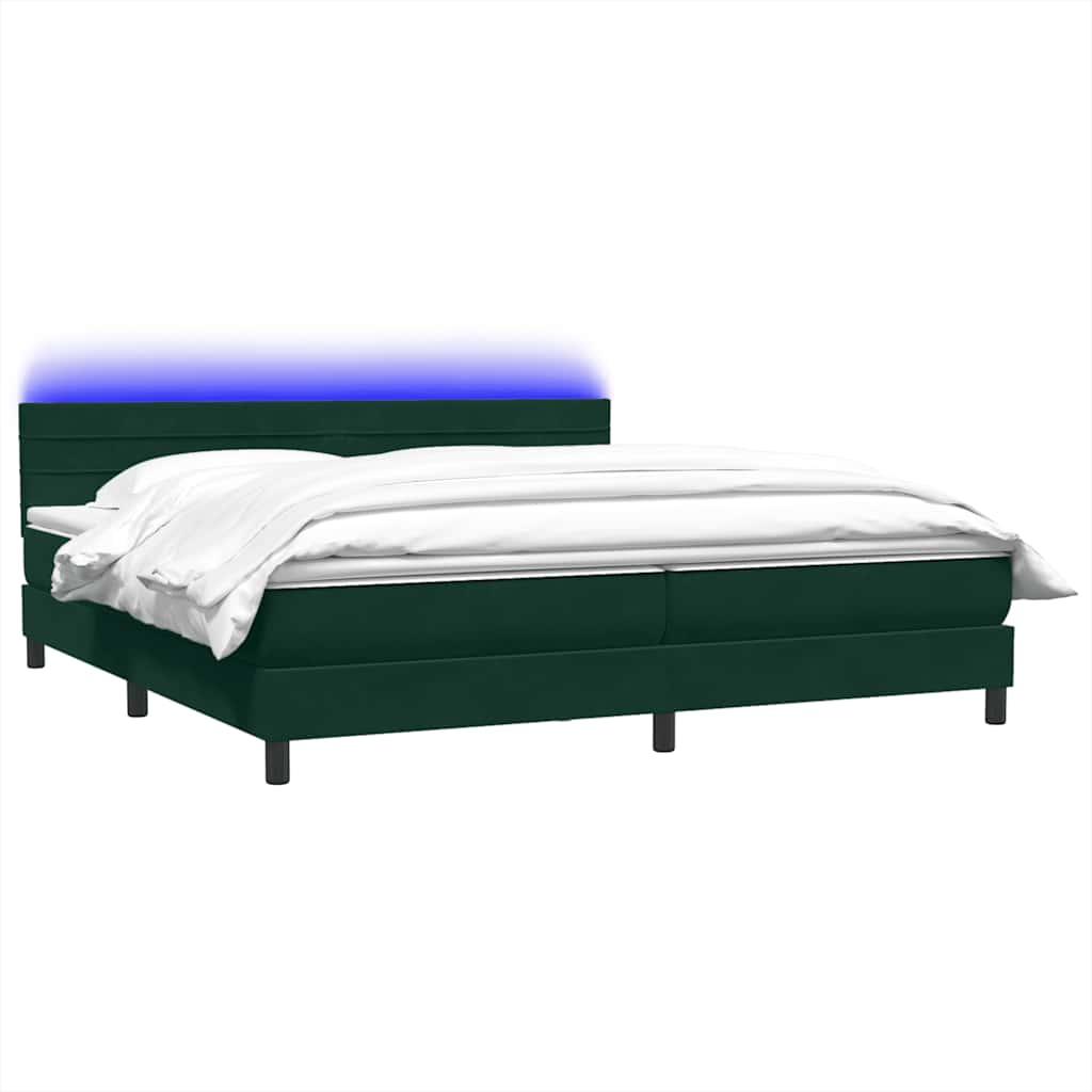 kontinentalseng med madras og LED-lys 180x220 cm fløjl mørkegrøn