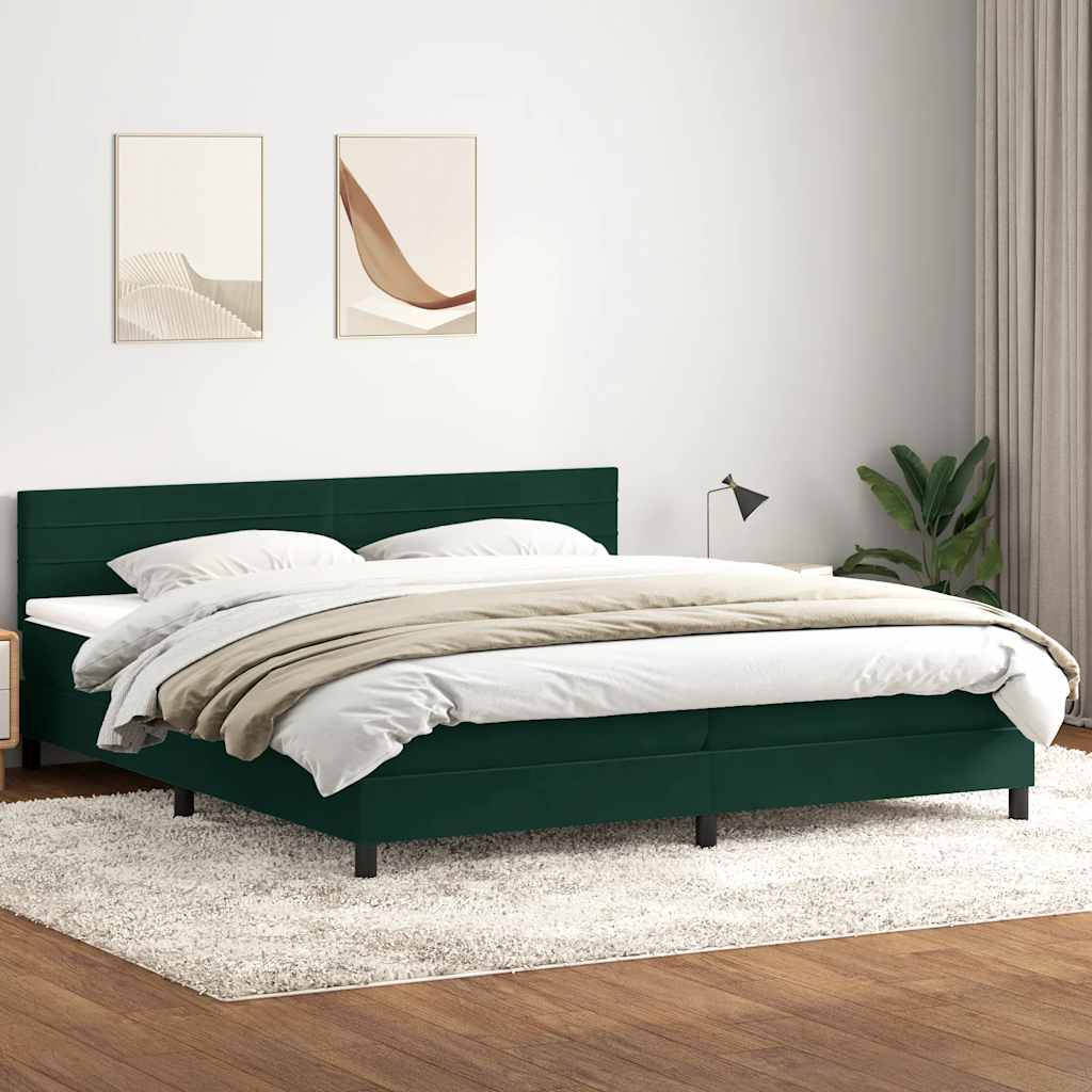 kontinentalseng med madras og LED-lys 180x220 cm fløjl mørkegrøn