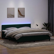 kontinentalseng med madras og LED-lys 180x220 cm fløjl mørkegrøn
