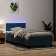 kontinentalseng med madras og LED-lys mørkeblå 80x210 cm fløjl
