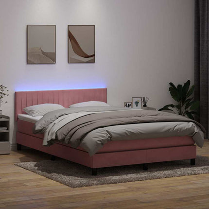 kontinentalseng med madras og LED-lys 140x210 cm fløjl lyserød