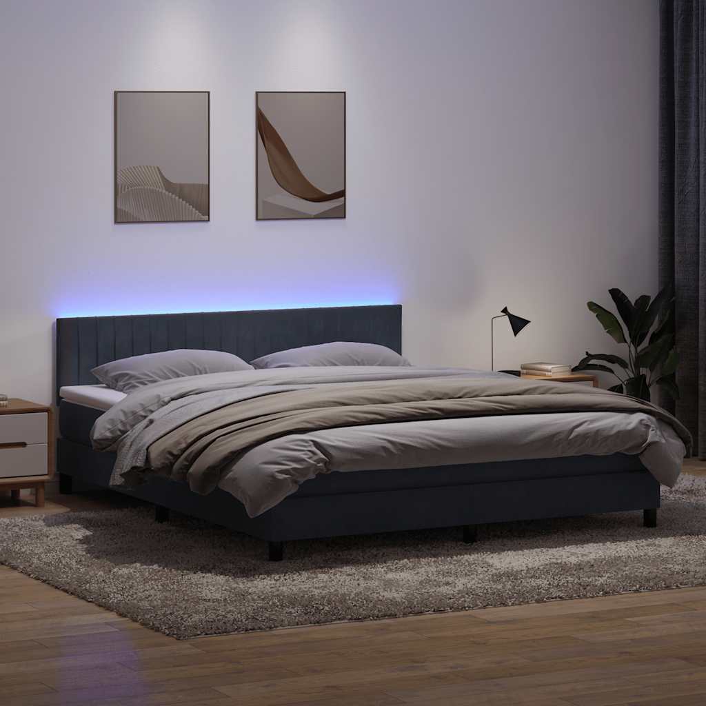 kontinentalseng med madras og LED-lys 180x210 cm fløjl mørkegrå
