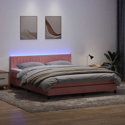 kontinentalseng med madras og LED-lys 180x210 cm fløjl lyserød