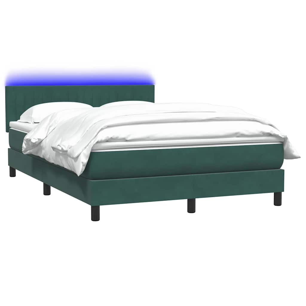 kontinentalseng med madras og LED-lys 160x220 cm fløjl mørkegrøn