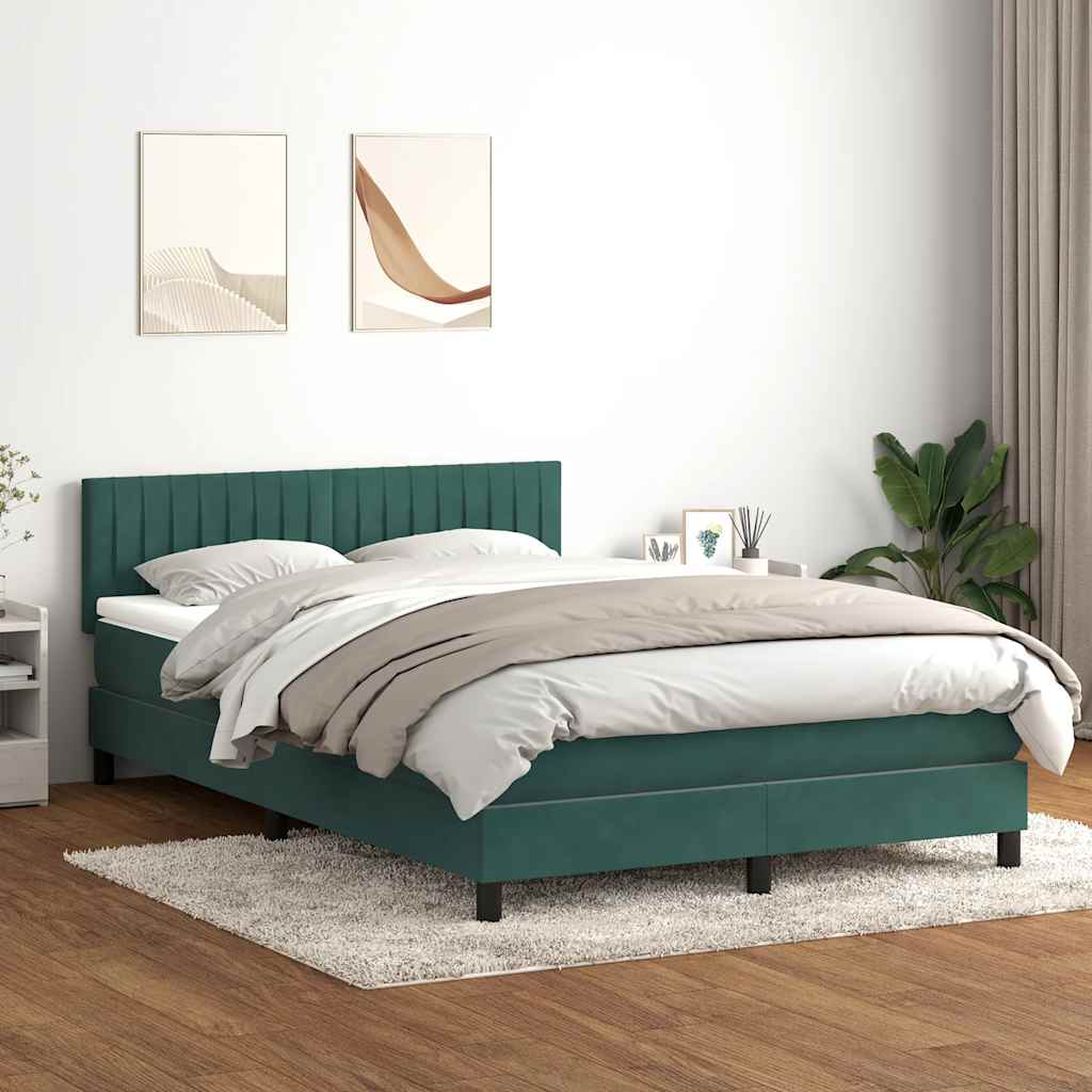 kontinentalseng med madras og LED-lys 160x220 cm fløjl mørkegrøn