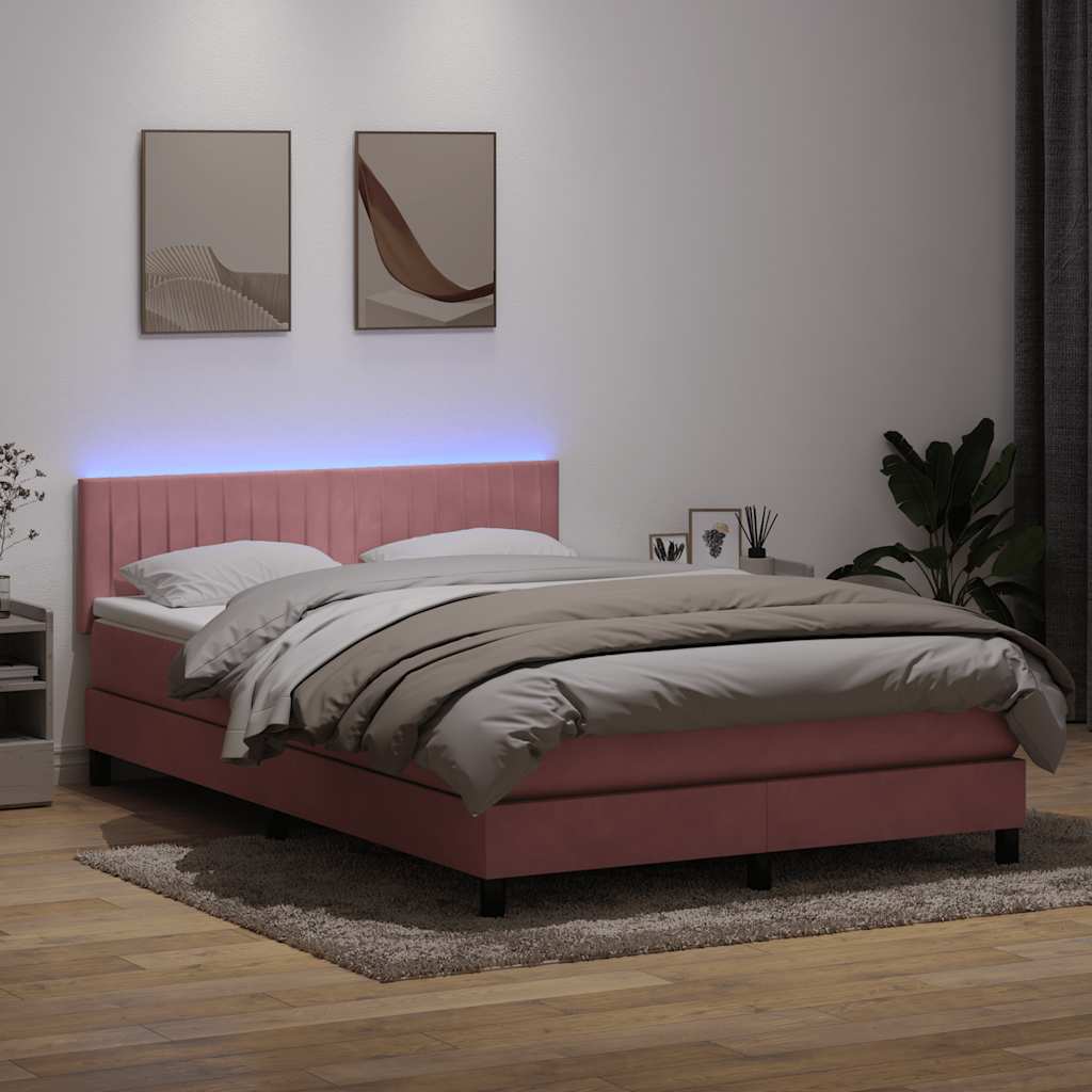 kontinentalseng med madras og LED-lys 160x220 cm fløjl lyserød