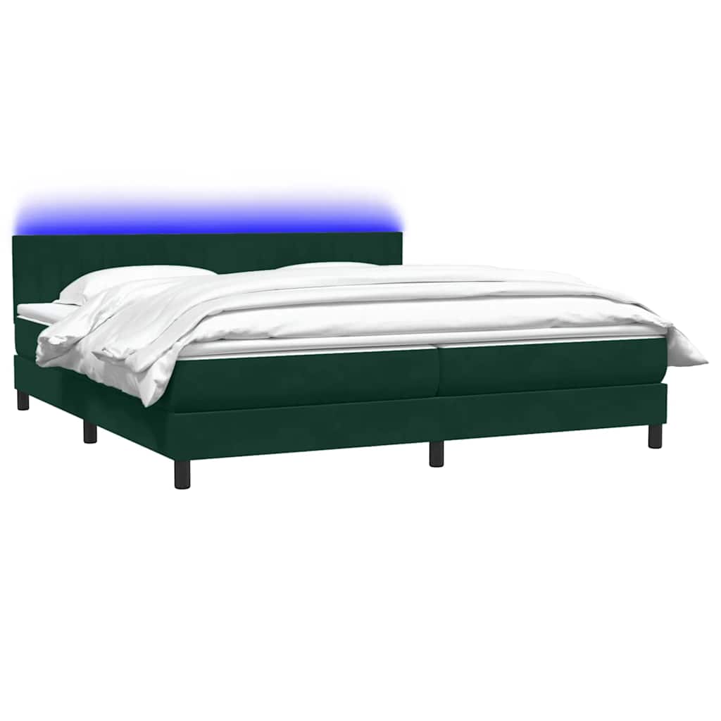 kontinentalseng med madras og LED-lys 180x220 cm fløjl mørkegrøn