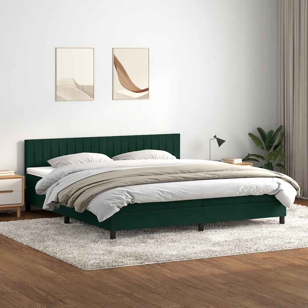 kontinentalseng med madras og LED-lys 180x220 cm fløjl mørkegrøn