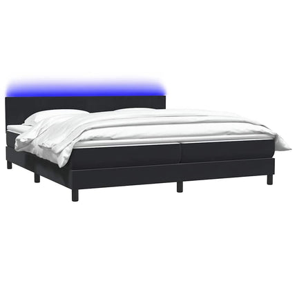 kontinentalseng med madras og LED-lys 200x220 cm fløjl sort