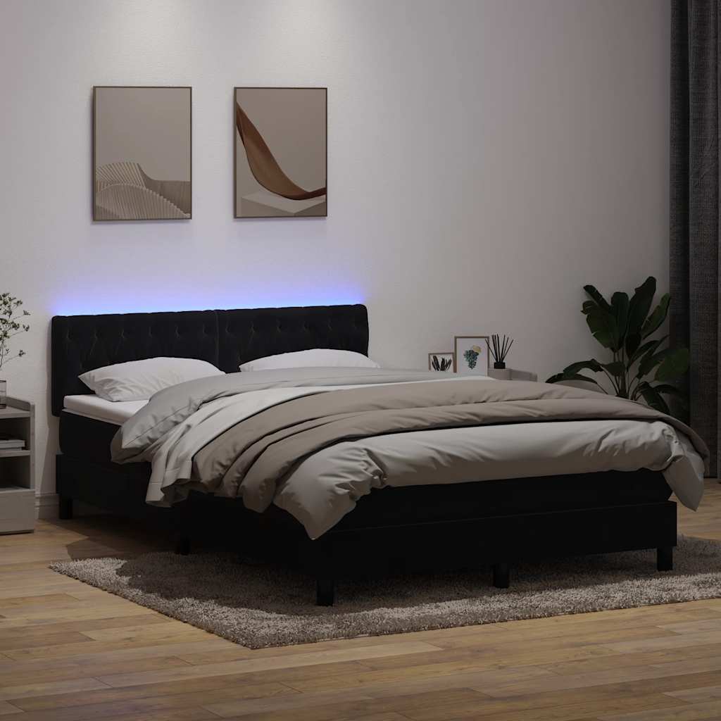 kontinentalseng med madras og LED-lys 160x210 cm fløjl sort